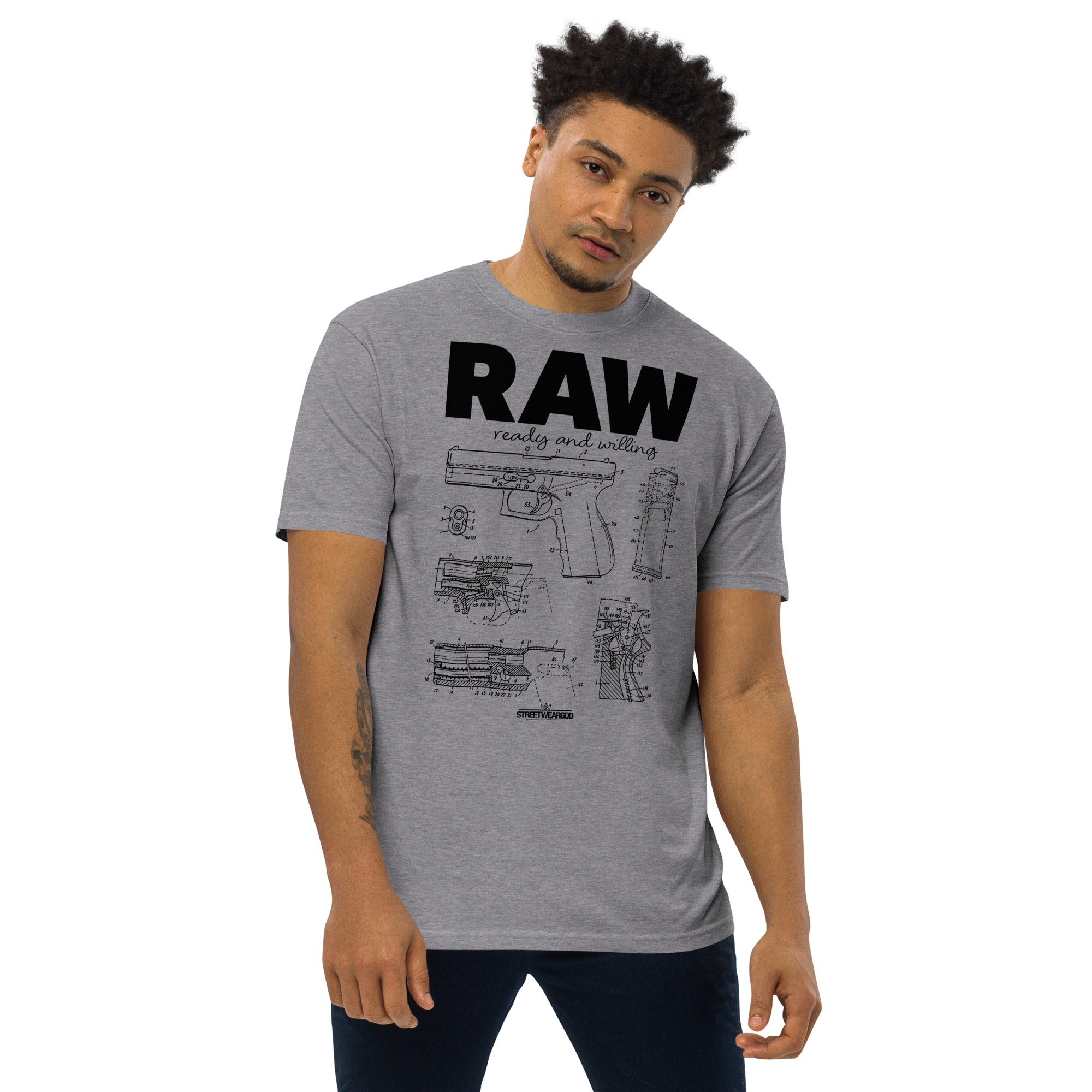 READY AND WILLING GREY premium heavyweight tee