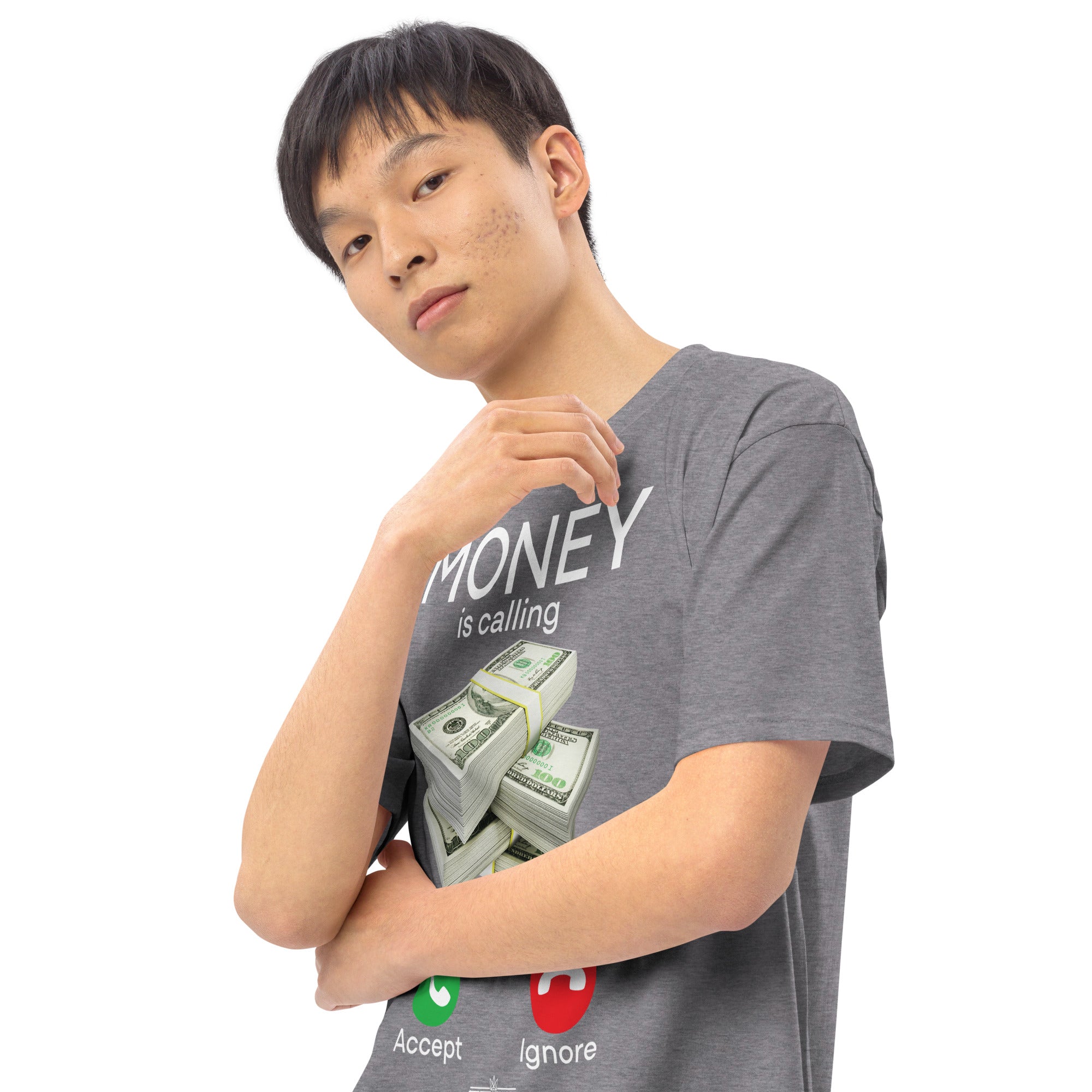 MONEY IS CALLING GREY premium heavyweight tee